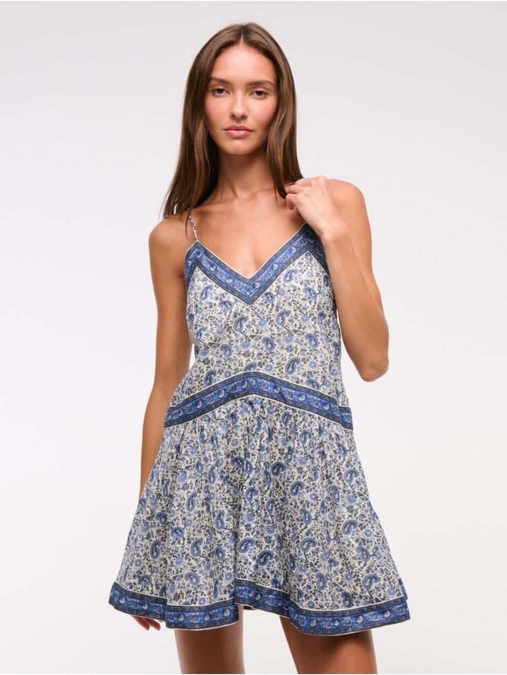 Abercrombie & Fitch Blue Paisley V-Neck Flowy Mini Skort Romper Large P Resort